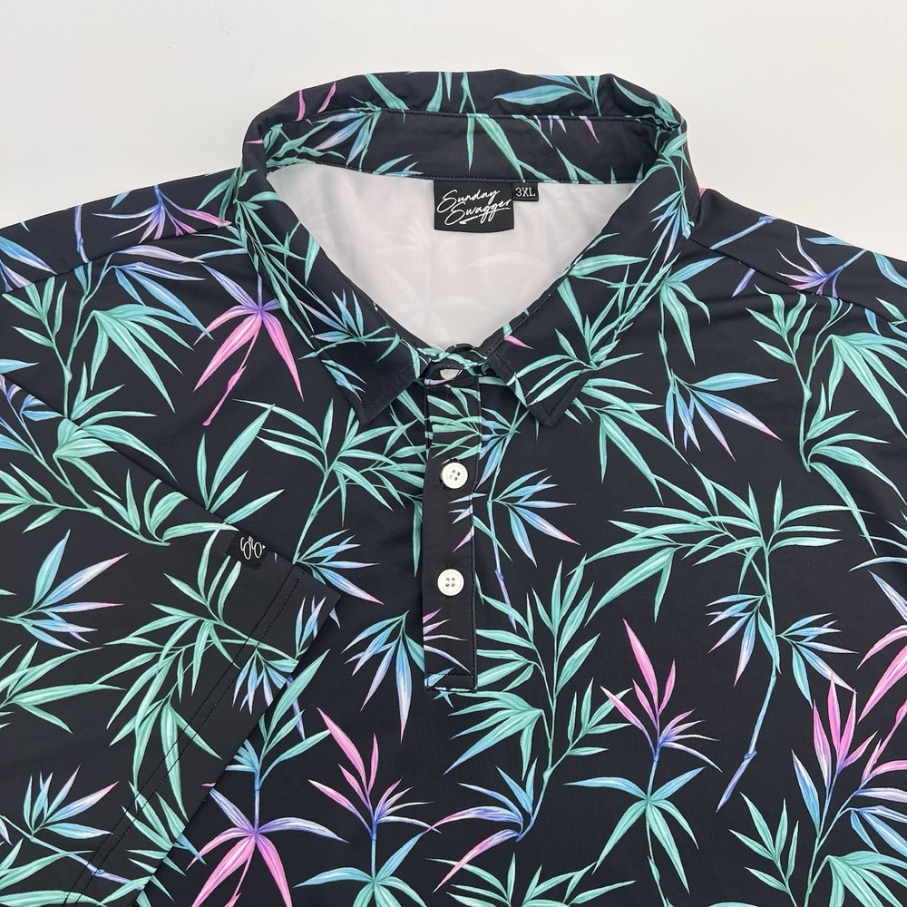 Sunday Swagger Polo Mens 3XL Black Green Floral Short Sleeve Golf Shirt